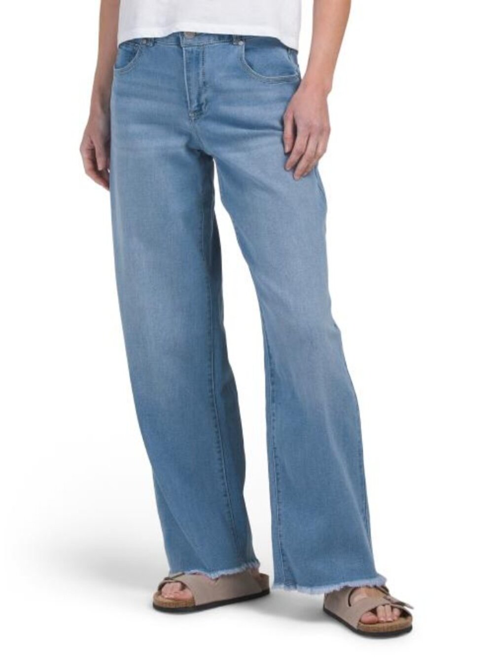 D. JEANS Mid Rise Wide Leg Frayed Hem Jeans